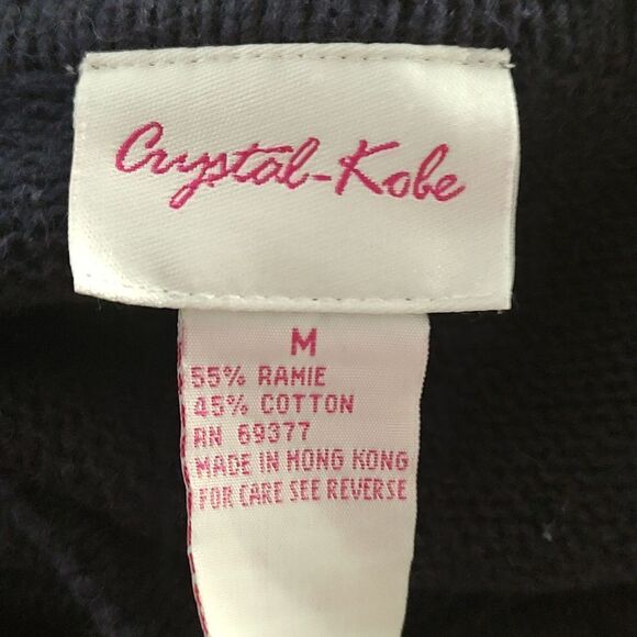 Krystal Kobe navy button down snowman snowflakes winter cardigan Sz M - Picture 6 of 6